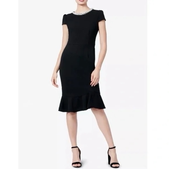 Betsey Johnson Pearl Trim Trumpet Ruffle Sheath Dress 10 - Picture 1 of 15